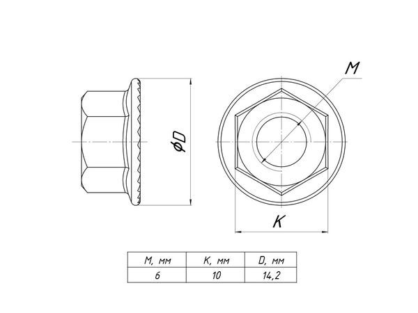 Гайка с фланцем М6 EKF gflm6