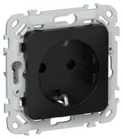 Розетка СП FLITE РС11-1-ФлЧ 16А с заземл. без защ. шторок безвинтовое крепление механизм черн. IEK FI-R11-16-1-K02