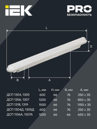 Светильник светодиодный ДСП 1307 36Вт 6500К IP65 1200мм пластик сер. IEK LDSP0-1307-36-6500-K01