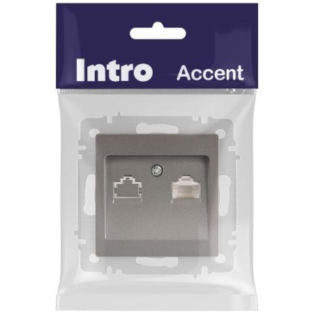Розетка компьютерная 1-м СП Accent 6-303-09 RJ45 IP20 титан Intro Б0063642