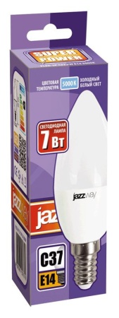 Лампа светодиодная PLED-SP 7Вт C37 свеча 5000К холод. бел. E14 560лм 230В JazzWay 1027832-2