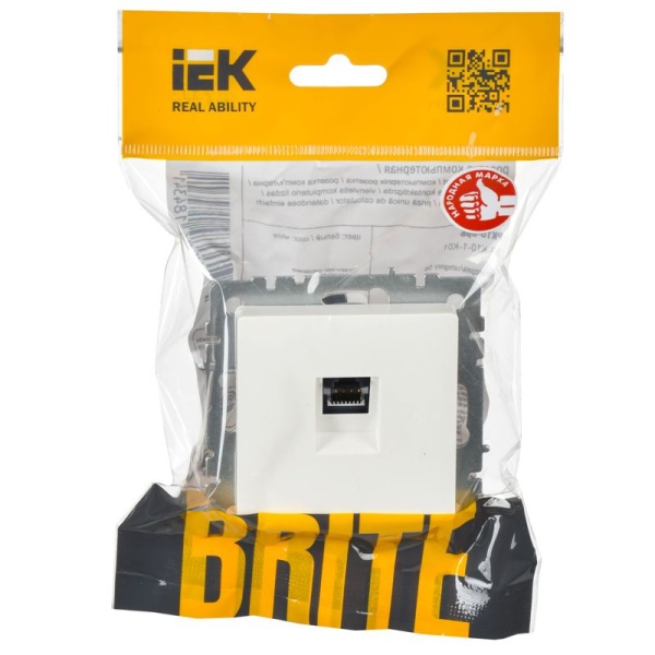 Розетка компьютерная СП RJ45 кат.5E BRITE РК10-БрБ механизм бел. IEK BR-K10-1-K01