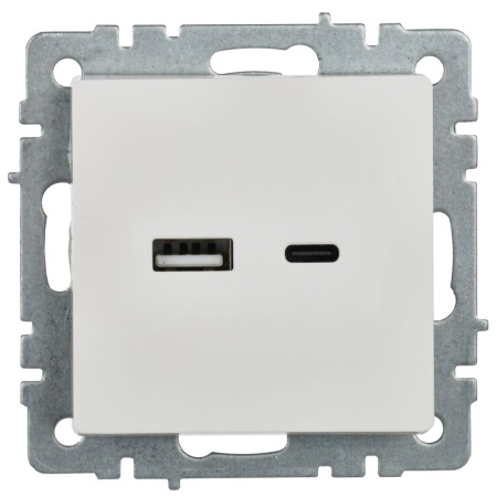 Розетка BRITE USB A+C 18Вт РЮ11-1-БрБ механизм бел. IEK BR-U22-018-K01