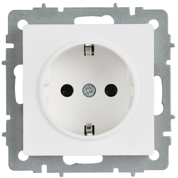 Розетка BRITE РС11-1-0-БрАБ 16А с заземл. без защ. шторок механизм арктич. бел. IEK BR-R11-16-K91