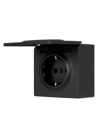 Розетка 1-м ОП LETO с заземл. с крышкой LETO ПБТ черн. бархат LEZARD 752-4200-123B