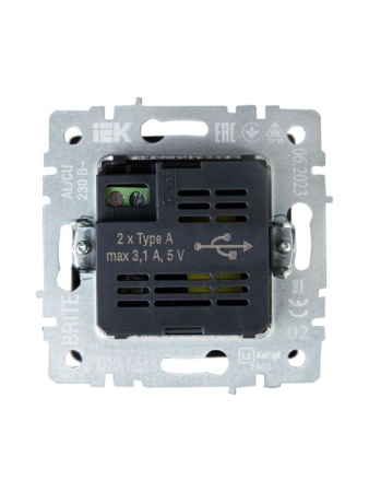 Розетка BRITE USB A+A 3.1А РЮ10-1-БрЧ механизм черн. IEK BR-U21-D31-K02