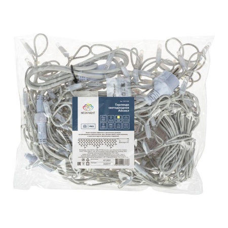 Гирлянда светодиодная "Айсикл" (бахрома) 4х0.6м 128LED тепл. бел. 10Вт 230В IP67 провод каучук бел. (нужен шнур питания 315-001) Neon-Night 255-206