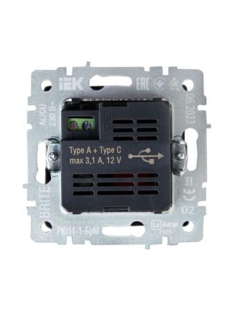 Розетка BRITE USB A+C 18Вт РЮ11-1-БрЧ механизм черн. IEK BR-U22-018-K02