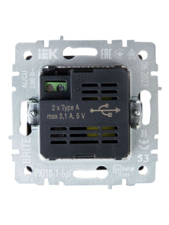 Розетка BRITE USB A+A 3.1А РЮ10-1-БрГ механизм графит IEK BR-U21-D31-K53