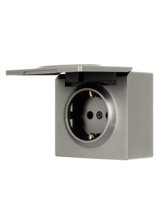 Розетка 1-м ОП LETO с заземл. с крышкой LETO ПБТ платина LEZARD 752-3500-123B