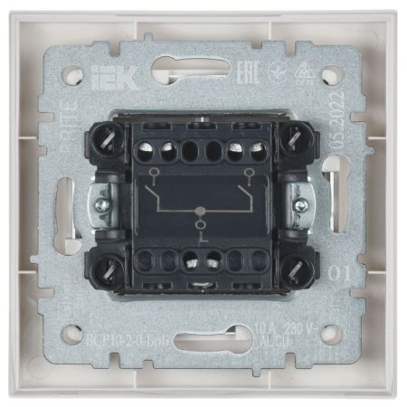Выключатель 2-кл. СП BRITE ВСР10-2-0-БрБ 10А в сборе бел. IEK BR-V20-0-10-K01-F