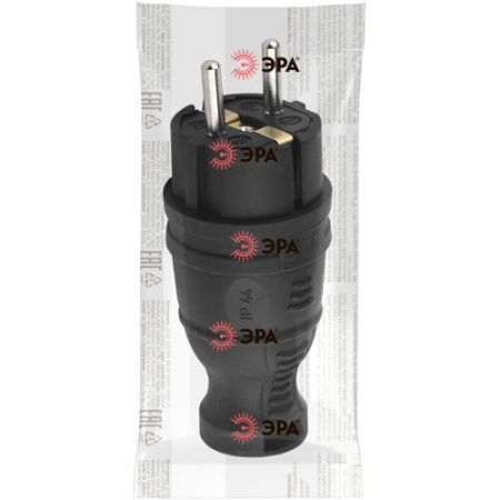 Вилка каучуковая с заземл. прям. 16А IP44 черн. Эра Б0044540