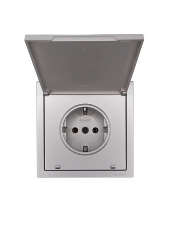 Розетка 1-мест. с/з с крышкой ПБТ СП ZIMA IP20 16А безвинт. зажим сер. матов. LEZARD 704-7488-123BQC