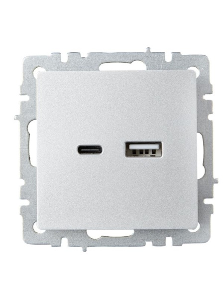 Розетка BRITE USB A+C 18Вт РЮ11-1-БрА механизм алюм. IEK BR-U22-018-K47