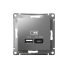 Розетка USB AtlasDesign тип A+C 45Вт QC PD высокоскор. ЗУ механизм сталь SE ATN000929