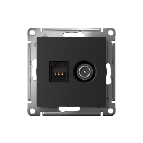 Розетка компьютерная + телевизионная 2-м СП AtlasDesign RJ45 кат.5E + TV механизм карбон SE ATN001089