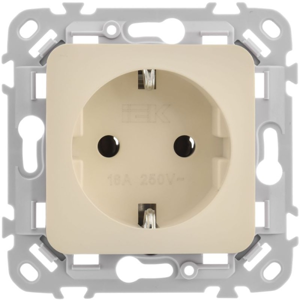 Розетка СП FLITE РС11-1-ФлСл 16А с заземл. без защ. шторок безвинтовое крепление механизм сливочный IEK FI-R11-16-1-K86